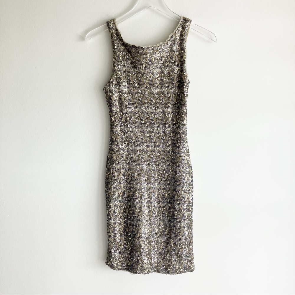 Zara Trafaluc XS Sequined Dress Sleeveless Mini Silver Gold Minidress Short